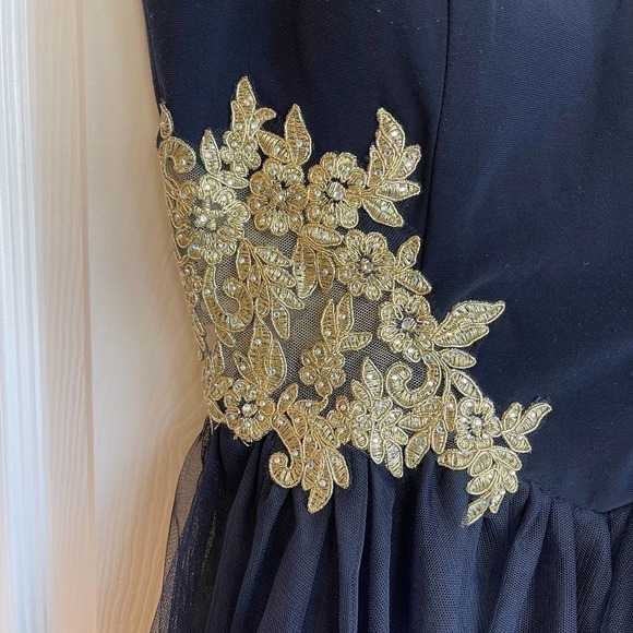 Prom Dress Blondie Nites Navy Blue Fit & Flare Applique Formal Prom Dress Size 9 - Picture 12 of 12